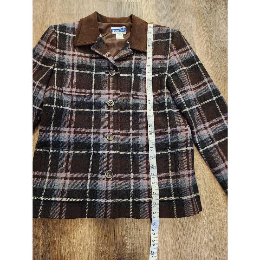 Pendelton Womens size 6 Jacket 100% Wool Plaid brown red button up pockets - Picture 3 of 7